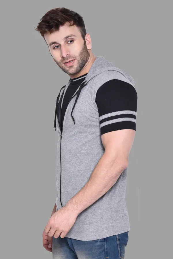 Silver_Cotton_Blend_Hooded_Neck_Half_Sleeve_T_Shirt_For_Men