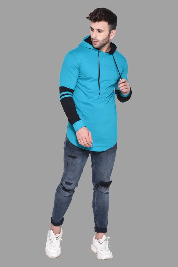 Turquoise_&_Black_Cotton_Blend_Hooded_Neck_Full_Sleeve_T_Shirt_For_Men