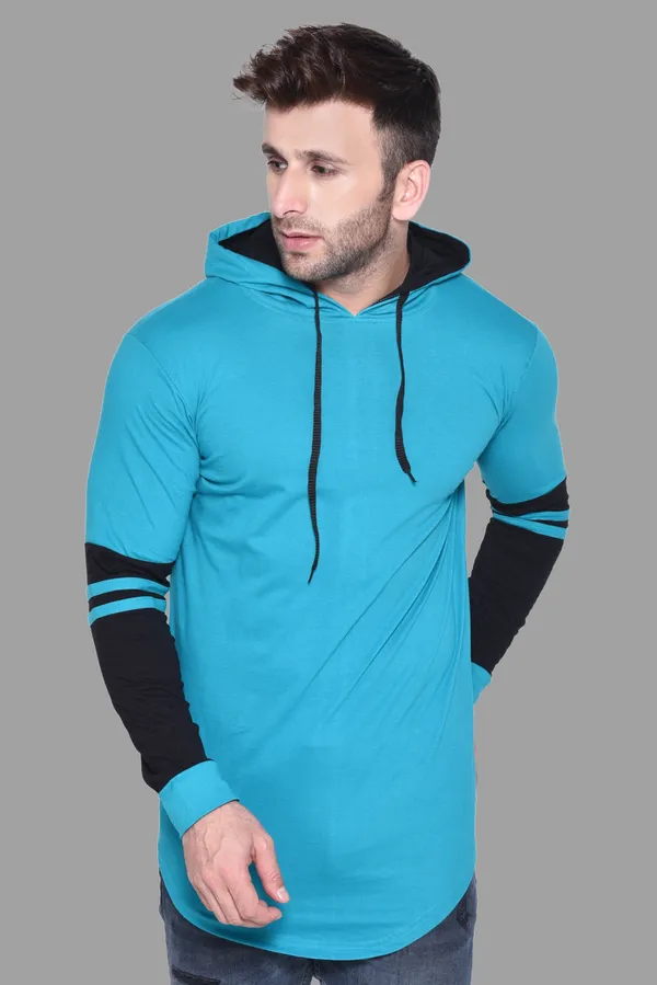 Turquoise_&_Black_Cotton_Blend_Hooded_Neck_Full_Sleeve_T_Shirt_For_Men