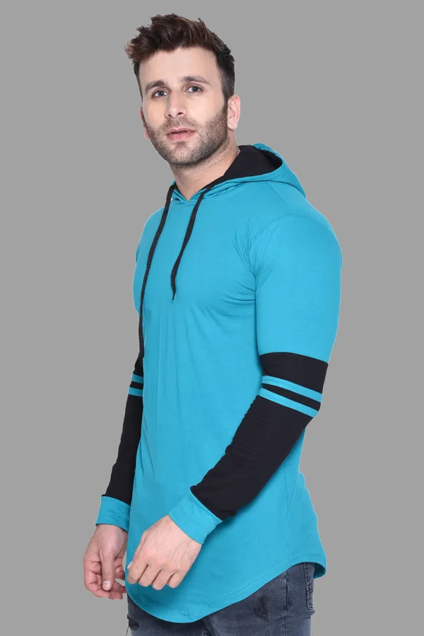 Turquoise_&_Black_Cotton_Blend_Hooded_Neck_Full_Sleeve_T_Shirt_For_Men