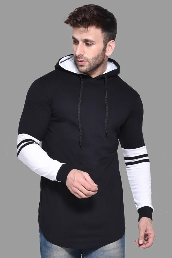 Black_&_White_Cotton_Blend_Hooded_Neck_Full_Sleeve_T_Shirt_For_Men