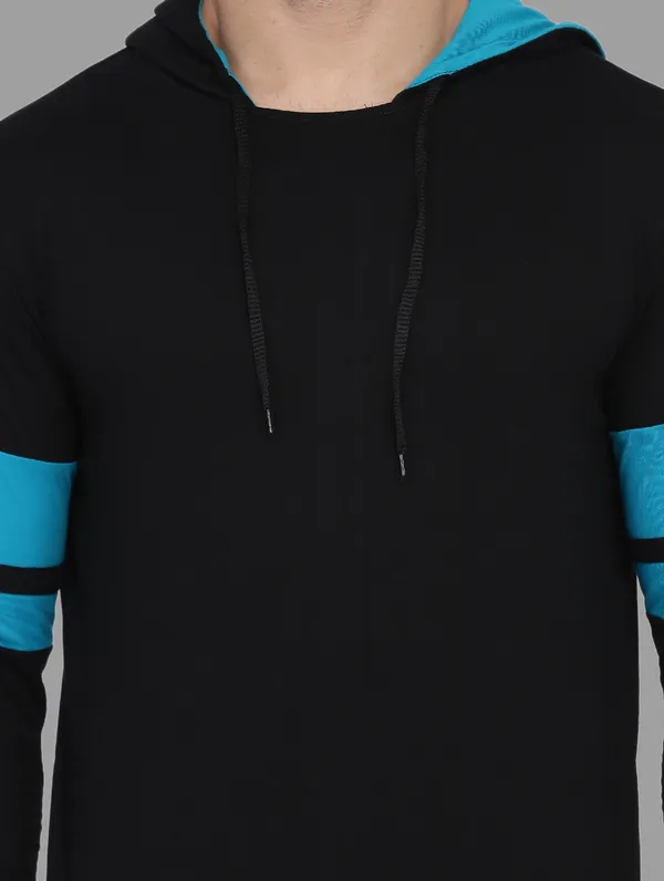 Black_&_Turquoise_Cotton_Blend_Hooded_Neck_Full_Sleeve_T_Shirt_For_Men