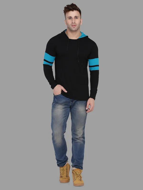 Black_&_Turquoise_Cotton_Blend_Hooded_Neck_Full_Sleeve_T_Shirt_For_Men
