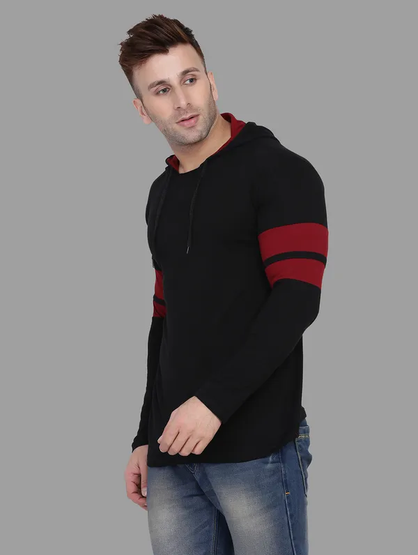 Black_&_Maroon_Cotton_Blend_Hooded_Neck_Full_Sleeve_T_Shirt_For_Men