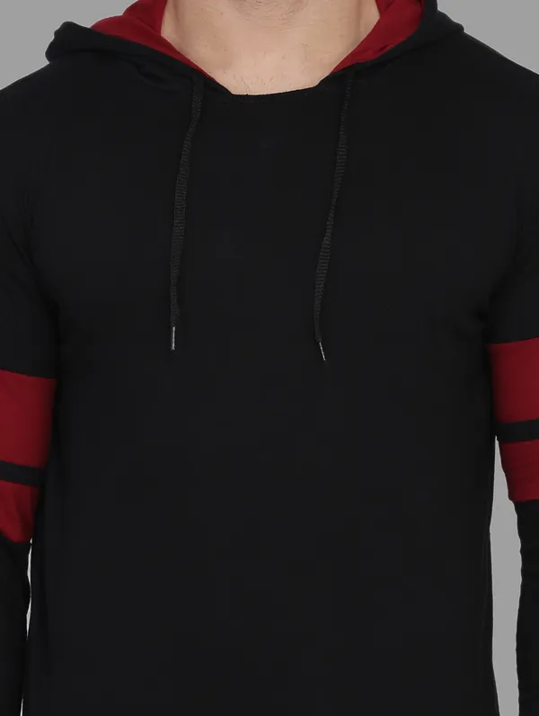 Black_&_Maroon_Cotton_Blend_Hooded_Neck_Full_Sleeve_T_Shirt_For_Men