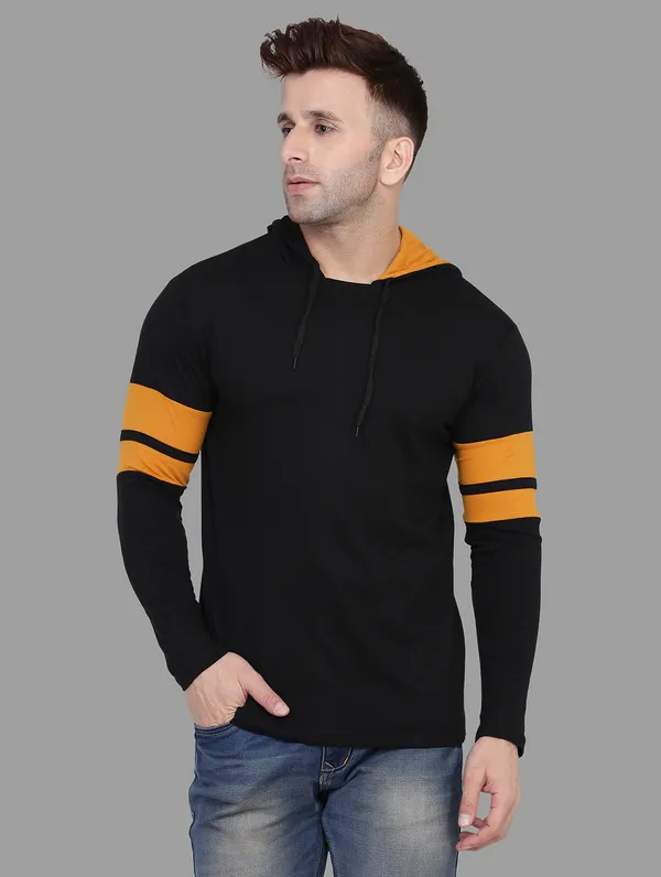 Black_&_Mustard_Cotton_Blend_Hooded_Neck_Full_Sleeve_T_Shirt_For_Men