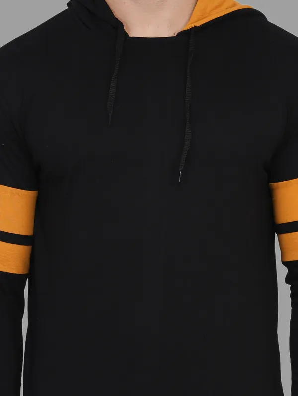 Black_&_Mustard_Cotton_Blend_Hooded_Neck_Full_Sleeve_T_Shirt_For_Men