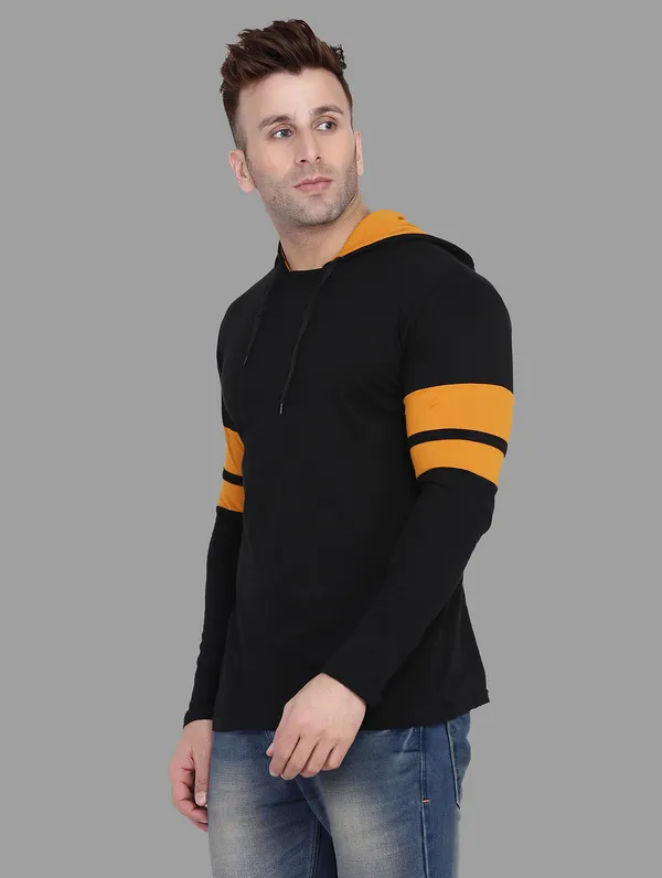 Black_&_Mustard_Cotton_Blend_Hooded_Neck_Full_Sleeve_T_Shirt_For_Men