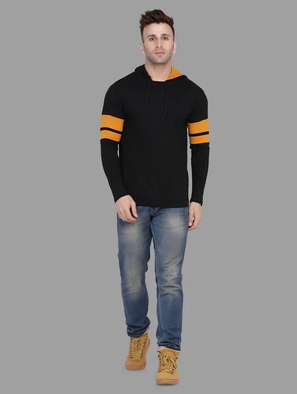 Black_&_Mustard_Cotton_Blend_Hooded_Neck_Full_Sleeve_T_Shirt_For_Men