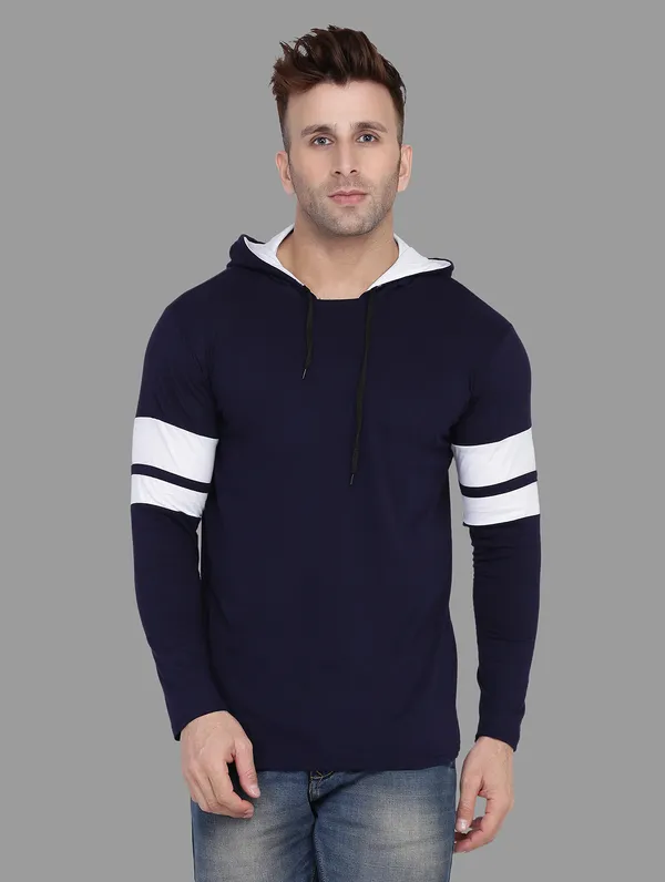 Dark_Blue_&_White_Cotton_Blend_Hooded_Neck_Full_Sleeve_T_Shirt_For_Men