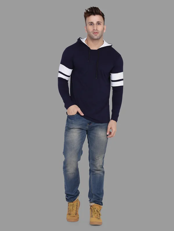 Dark_Blue_&_White_Cotton_Blend_Hooded_Neck_Full_Sleeve_T_Shirt_For_Men