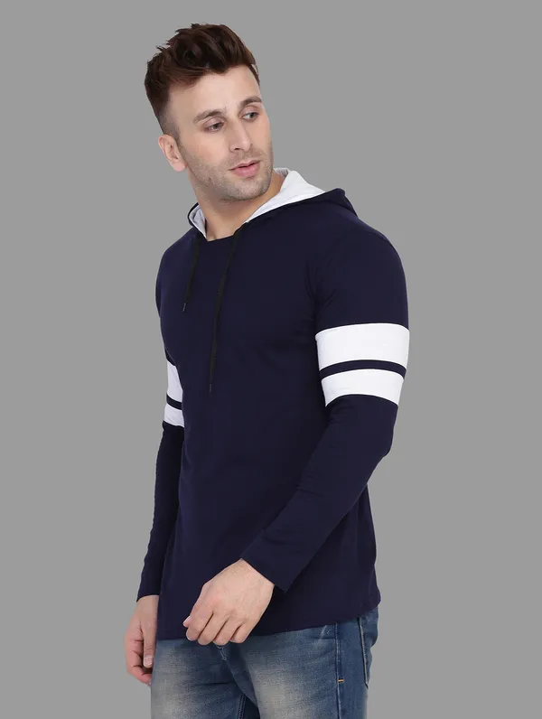 Dark_Blue_&_White_Cotton_Blend_Hooded_Neck_Full_Sleeve_T_Shirt_For_Men