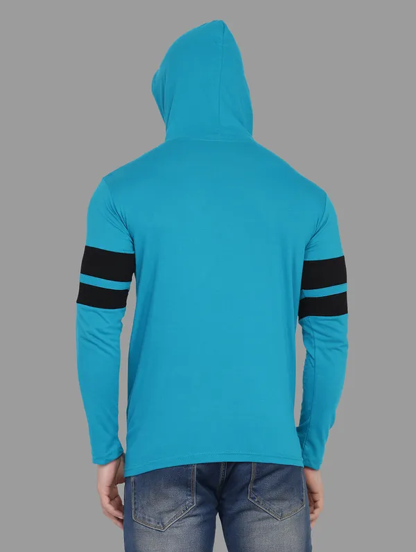 Turquoise_&_Black_Cotton_Blend_Hooded_Neck_Full_Sleeve_T_Shirt_For_Men