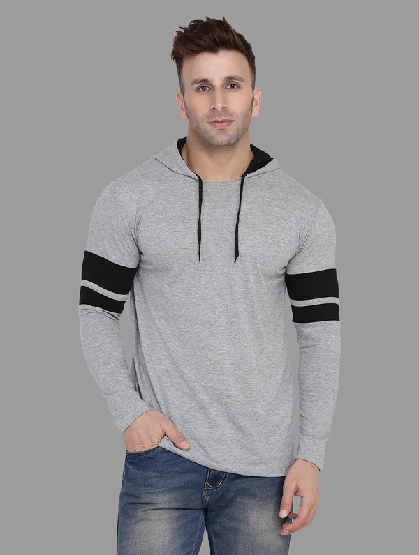 Silver_&_Black_Cotton_Blend_Hooded_Neck_Full_Sleeve_T_Shirt_For_Men