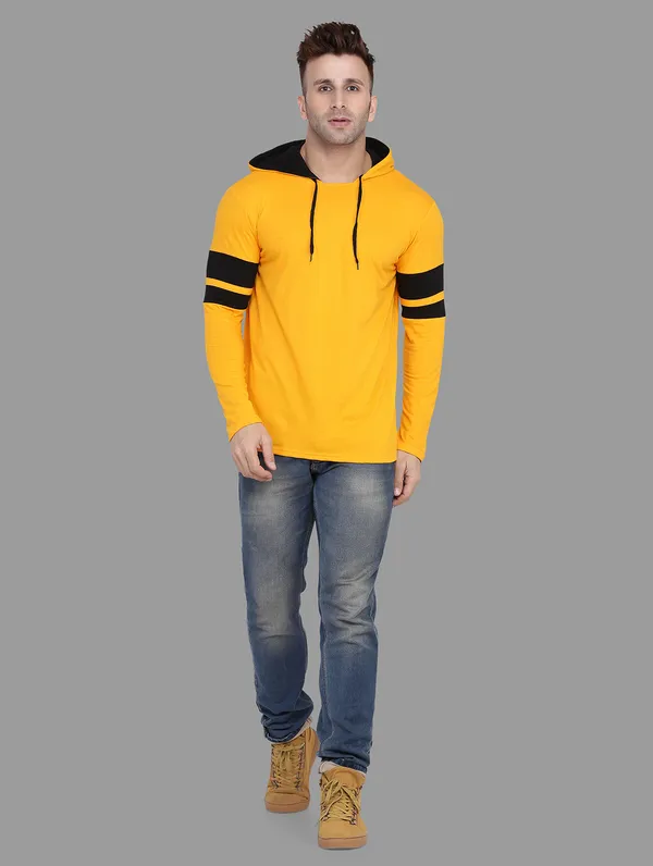 Yellow_&_Black_Cotton_Blend_Hooded_Neck_Full_Sleeve_T_Shirt_For_Men