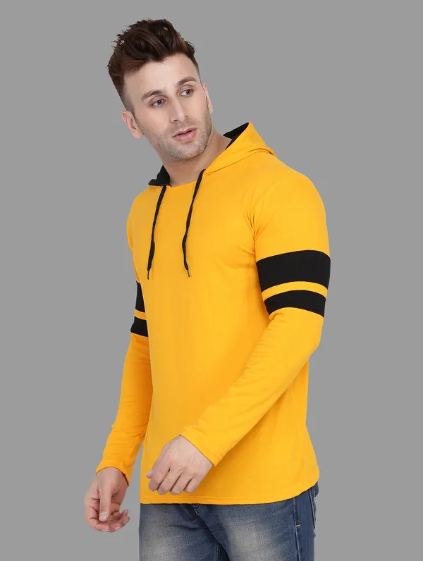 Yellow_&_Black_Cotton_Blend_Hooded_Neck_Full_Sleeve_T_Shirt_For_Men