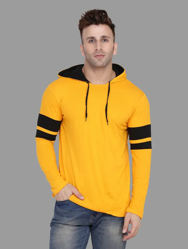 Yellow_&_Black_Cotton_Blend_Hooded_Neck_Full_Sleeve_T_Shirt_For_Men