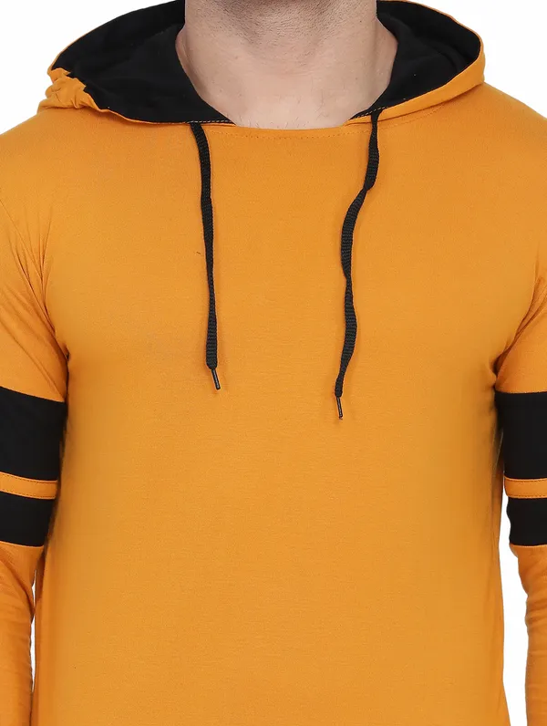 Mustard_&_Black_Cotton_Blend_Hooded_Neck_Full_Sleeve_T_Shirt_For_Men