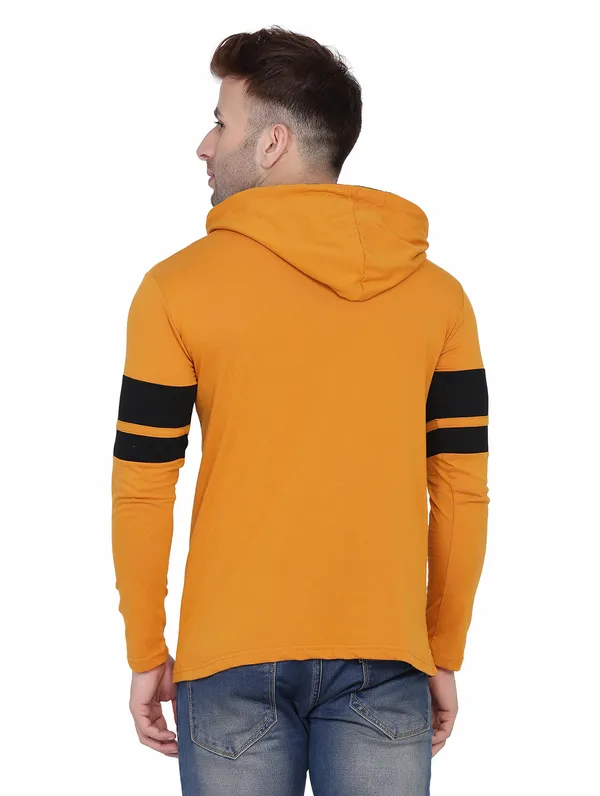 Mustard_&_Black_Cotton_Blend_Hooded_Neck_Full_Sleeve_T_Shirt_For_Men