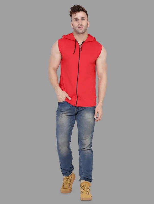 Red_Cotton_Blend_Hooded_Neck_Sleeveless_T_Shirt_For_Men