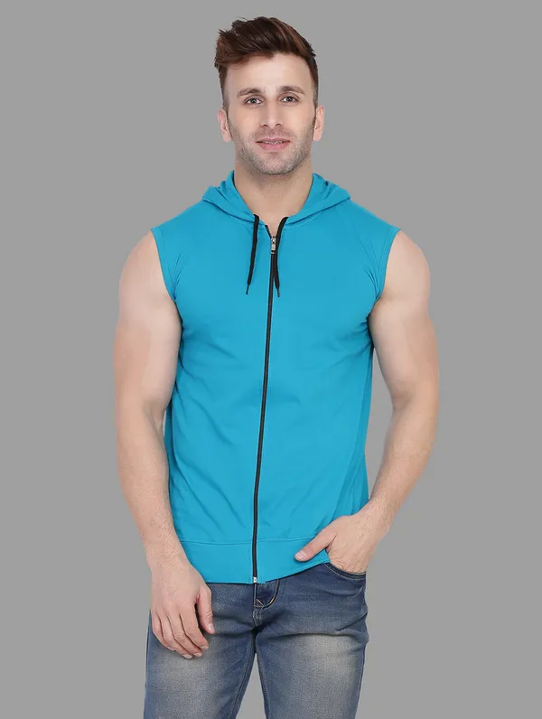 Turquoise_Cotton_Blend_Hooded_Neck_Sleeveless_T_Shirt_For_Men