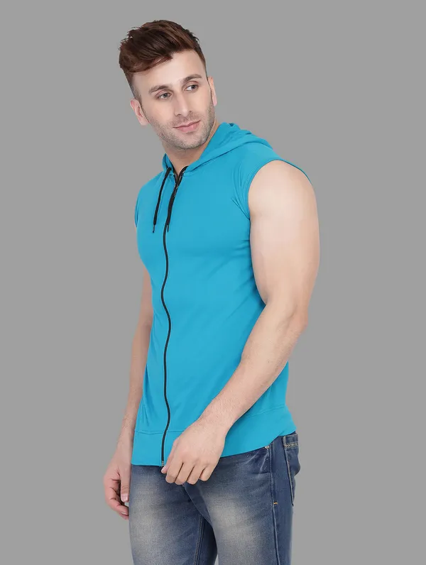 Turquoise_Cotton_Blend_Hooded_Neck_Sleeveless_T_Shirt_For_Men