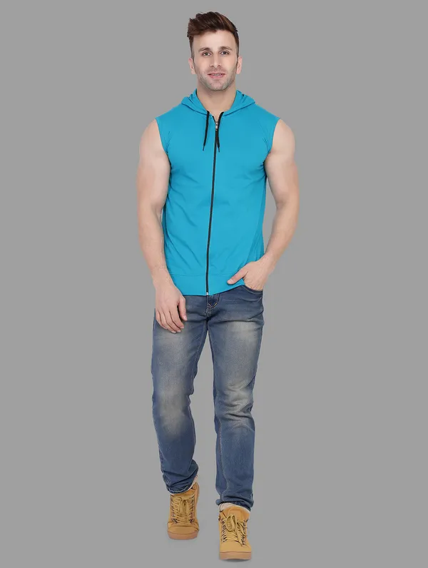 Turquoise_Cotton_Blend_Hooded_Neck_Sleeveless_T_Shirt_For_Men