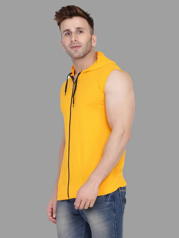 Yellow_Cotton_Blend_Hooded_Neck_Sleeveless_T_Shirt_For_Men