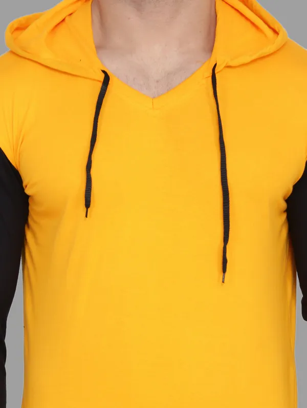 Yellow_&_Black_Cotton_Blend_Hooded_Neck_Full_Sleeve_T_Shirt_For_Men