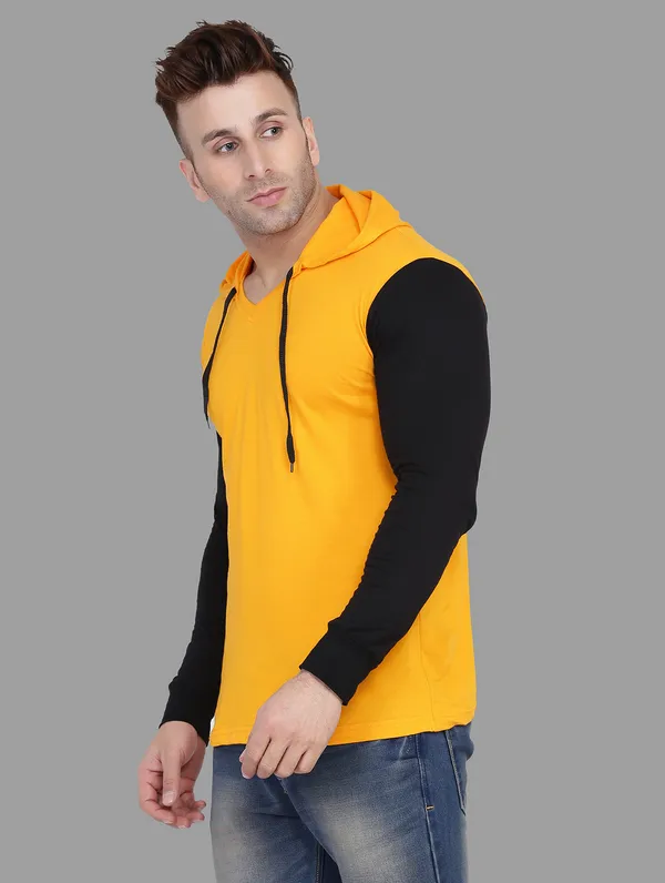 Yellow_&_Black_Cotton_Blend_Hooded_Neck_Full_Sleeve_T_Shirt_For_Men