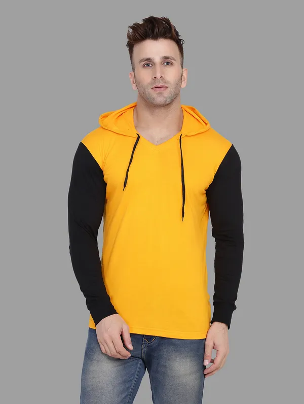 Yellow_&_Black_Cotton_Blend_Hooded_Neck_Full_Sleeve_T_Shirt_For_Men
