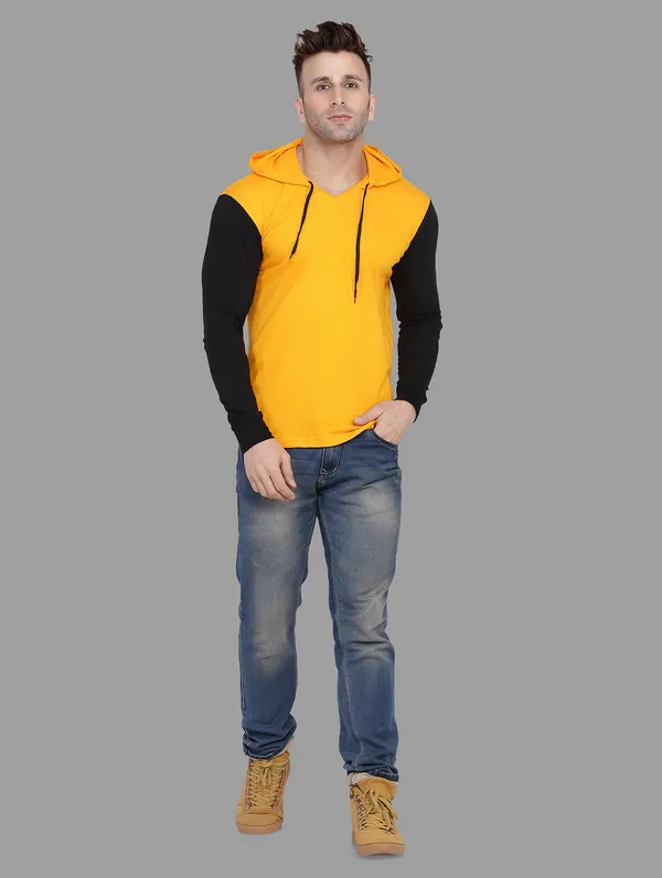 Yellow_&_Black_Cotton_Blend_Hooded_Neck_Full_Sleeve_T_Shirt_For_Men