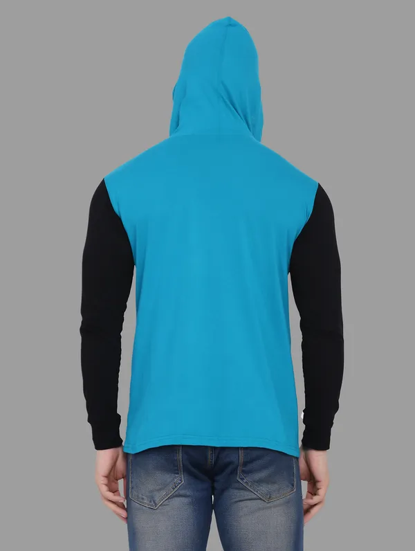 Turquoise_&_Black_Cotton_Blend_Hooded_Neck_Full_Sleeve_T_Shirt_For_Men