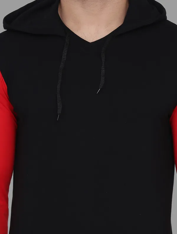 Black_Full_Sleeve_Cotton_Blend_Hooded_Neck__T-Shirt_For_Men