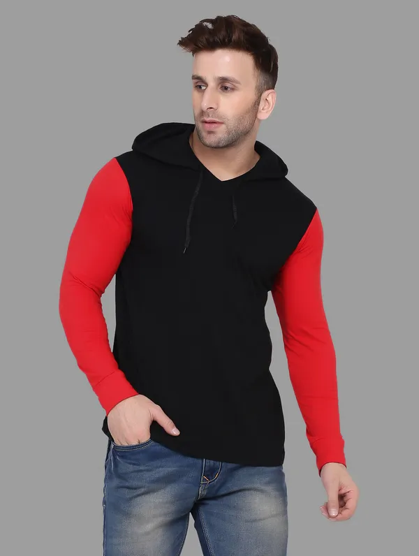 Black_Full_Sleeve_Cotton_Blend_Hooded_Neck__T-Shirt_For_Men