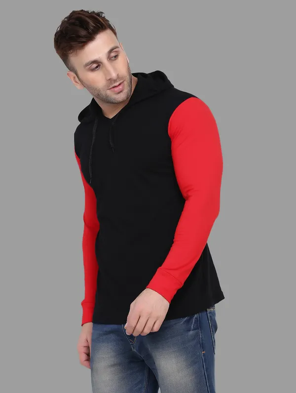 Black_Full_Sleeve_Cotton_Blend_Hooded_Neck__T-Shirt_For_Men