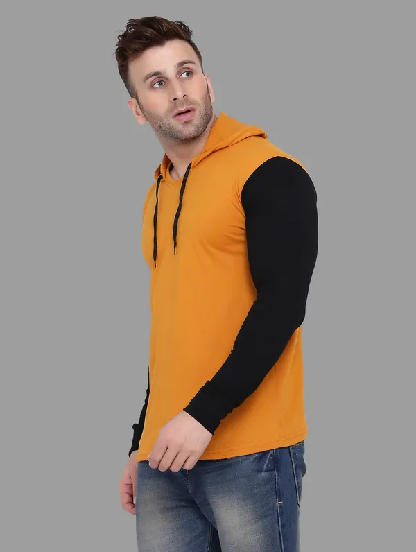 Mustard_&_Black_Cotton_Blend_Hooded_Neck_Full_Sleeve_T_Shirt_For_Men