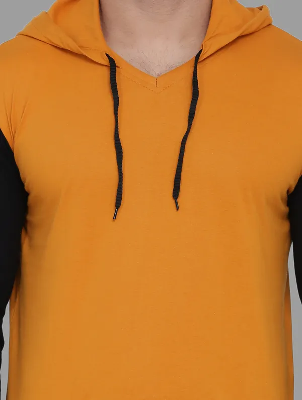 Mustard_&_Black_Cotton_Blend_Hooded_Neck_Full_Sleeve_T_Shirt_For_Men
