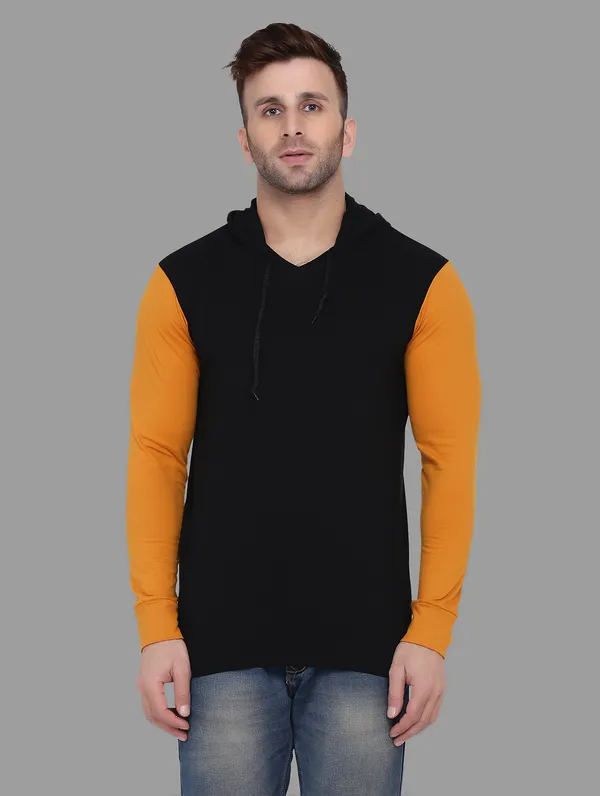 Black_&_Mustard_Cotton_Blend_Hooded_Neck_Full_Sleeve_T_Shirt_For_Men