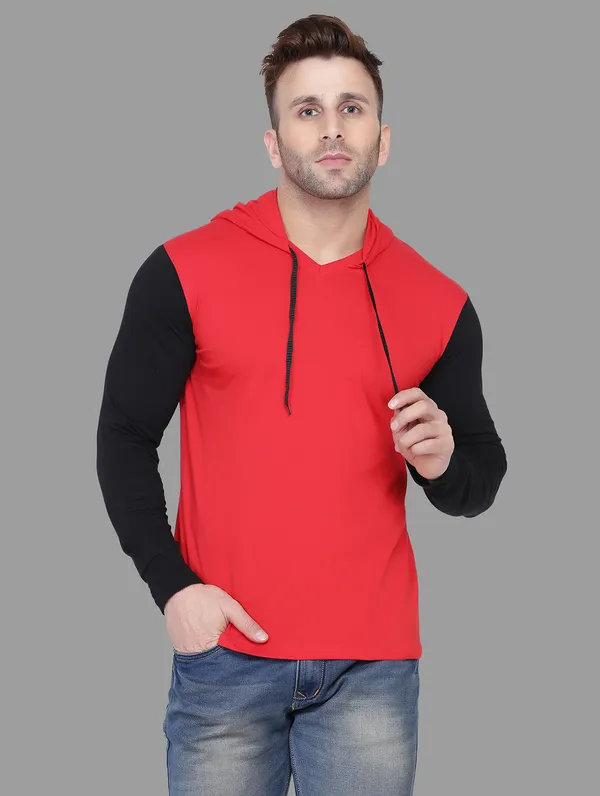Red_&_Black_Cotton_Blend_Hooded_Neck_Full_Sleeve_T_Shirt_For_Men