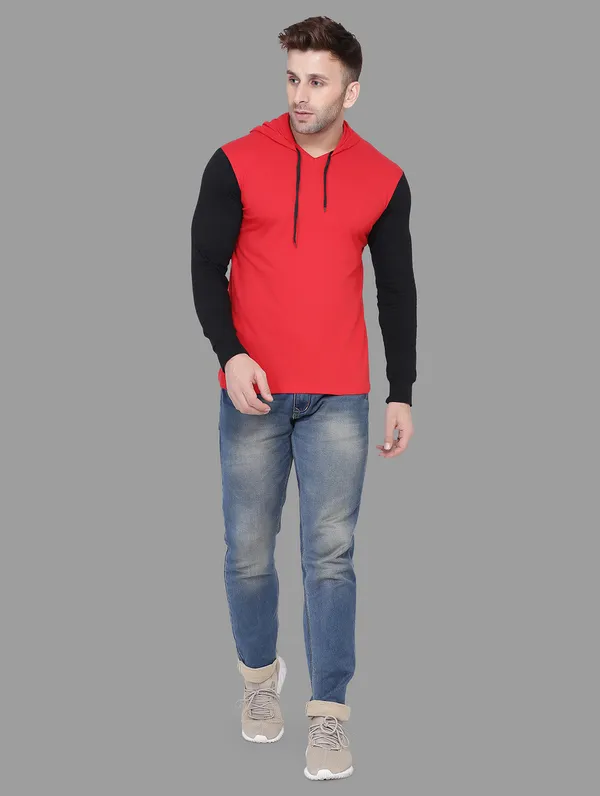Red_&_Black_Cotton_Blend_Hooded_Neck_Full_Sleeve_T_Shirt_For_Men