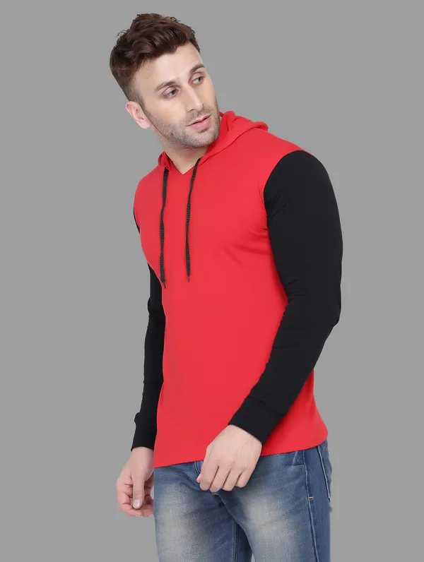 Red_&_Black_Cotton_Blend_Hooded_Neck_Full_Sleeve_T_Shirt_For_Men