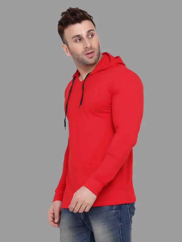 Red_Cotton_Blend_Hooded_Neck_Full_Sleeve_T_Shirt_For_Men
