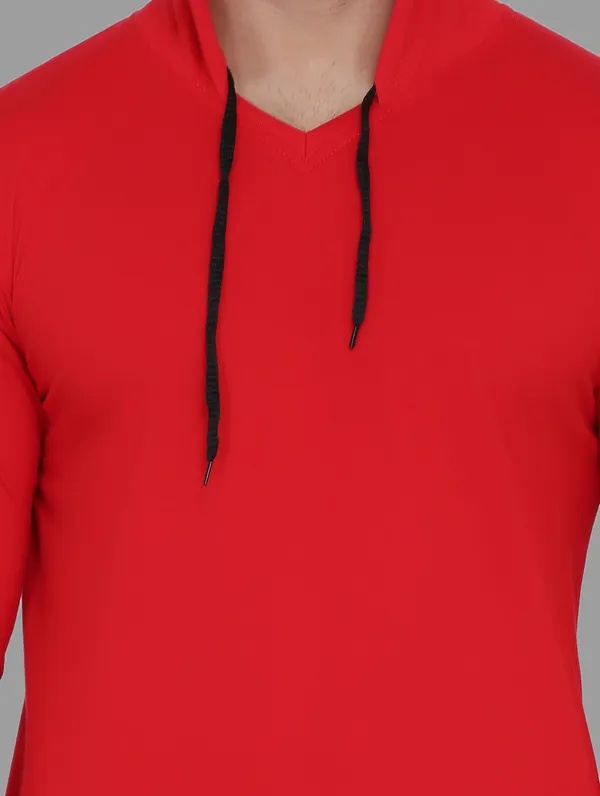 Red_Cotton_Blend_Hooded_Neck_Full_Sleeve_T_Shirt_For_Men