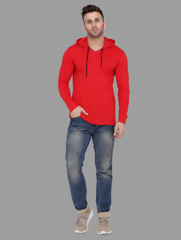 Red_Cotton_Blend_Hooded_Neck_Full_Sleeve_T_Shirt_For_Men