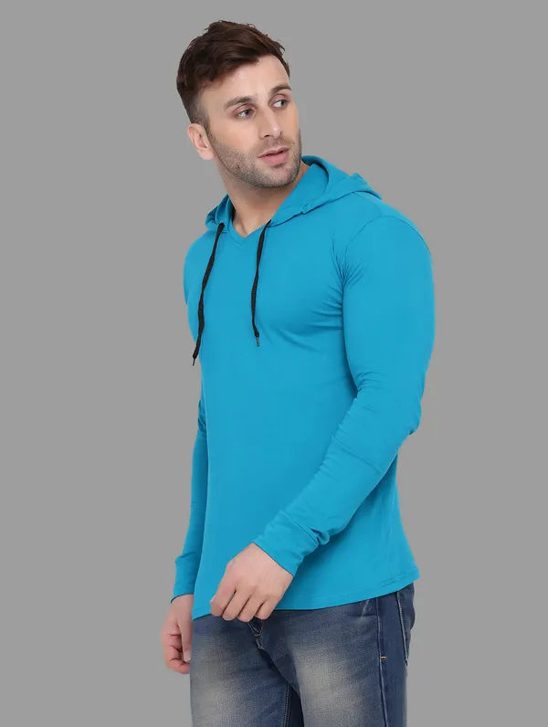Turquoise_Cotton_Blend_Hooded_Neck_Full_Sleeve_T_Shirt_For_Men