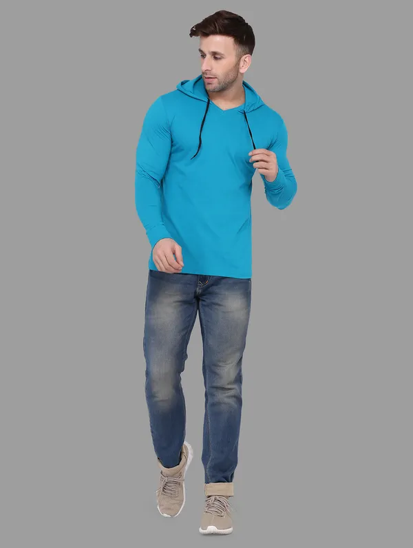 Turquoise_Cotton_Blend_Hooded_Neck_Full_Sleeve_T_Shirt_For_Men