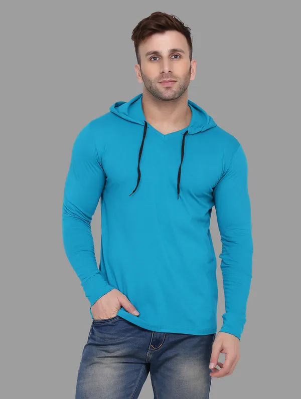 Turquoise_Cotton_Blend_Hooded_Neck_Full_Sleeve_T_Shirt_For_Men