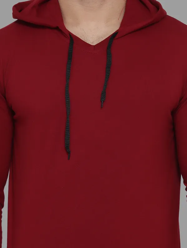 Maroon_Cotton_Blend_Hooded_Neck_Full_Sleeve_T_Shirt_For_Men