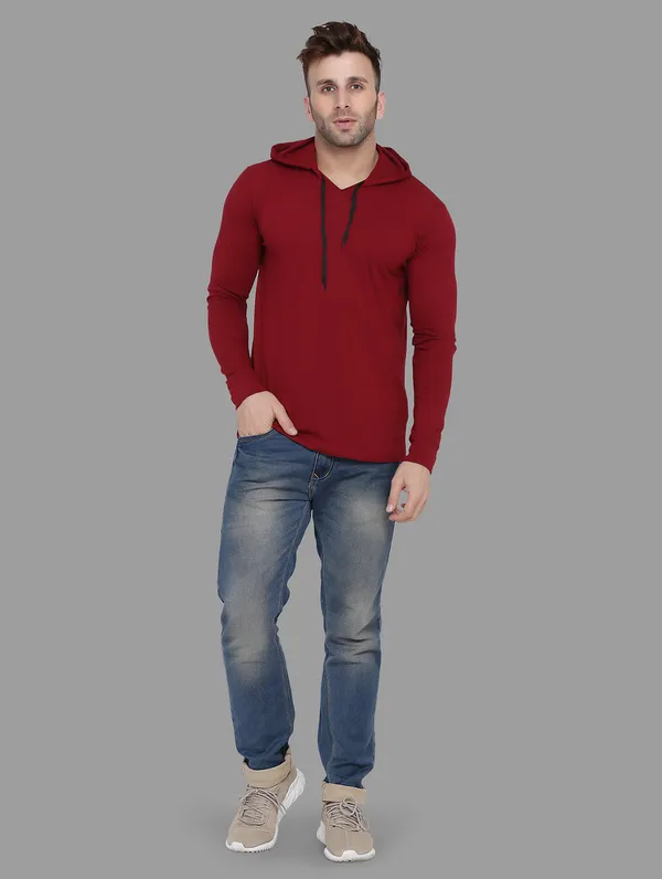 Maroon_Cotton_Blend_Hooded_Neck_Full_Sleeve_T_Shirt_For_Men